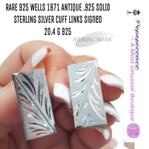RARE WELLS 1871 ANTIQUE .925 SOLID STERLING SILVER CUFF LINKS 20.4g
